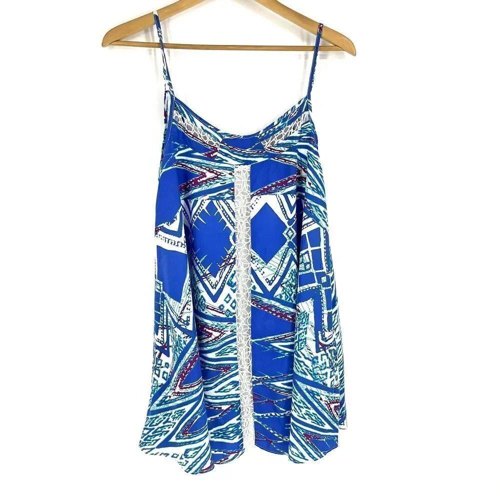 Lovers + Friends Dress Size Small Womens Blue Print Swing Mini Spaghetti Strap